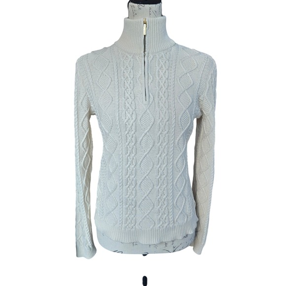 Lauren Ralph Lauren Cable Knit Quarter Zip Pullover Sweater Ivory Women's Small - Picture 1 of 8